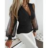 Women's New Autumn Long-sleeved Fashion V-neck Lace Splicing Shirt Shirt