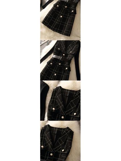 Женское модное шерстяное платье А-силуэта в клетку с вязаной рубашкой