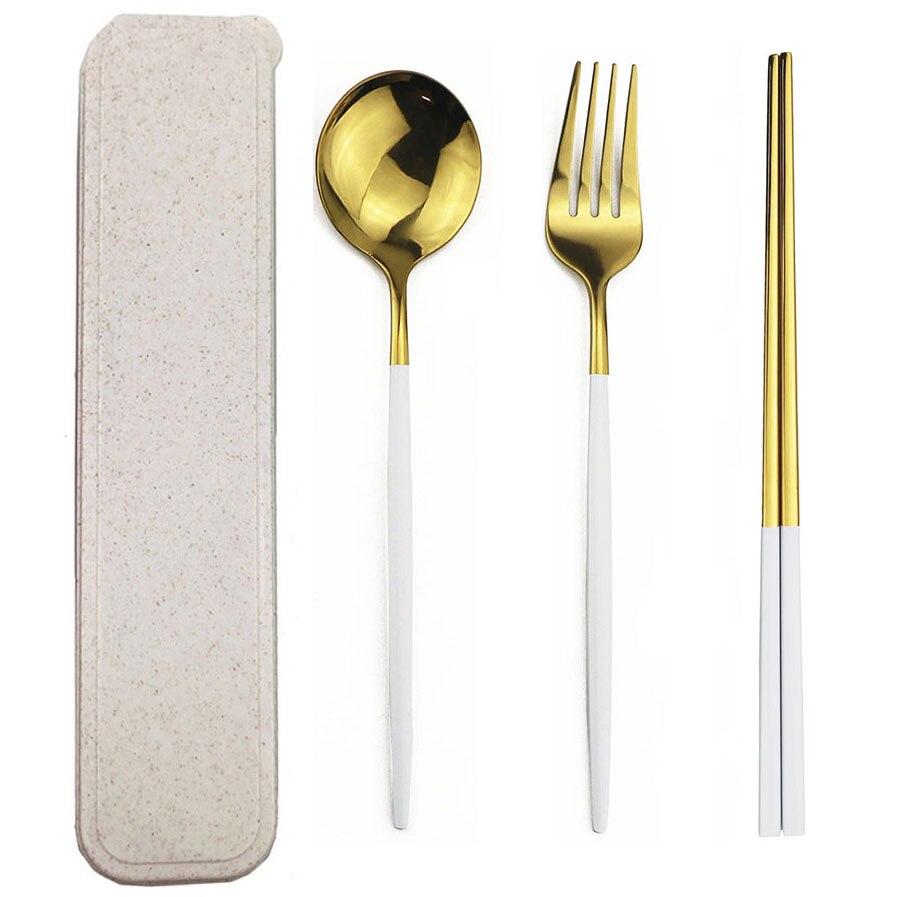 Дорожный набор столовых приборов с коробкой, набор столовой посуды из нержавеющей стали, палочки для еды, портативная вилка, набор ложек, набор кухонной посуды