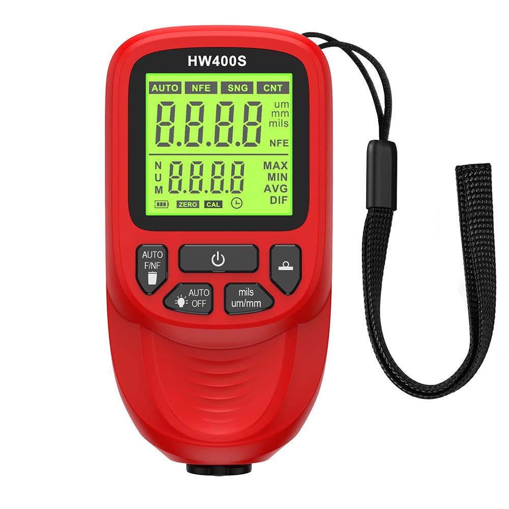 HW400S Толщиномер для автомобиля 0-2000 мкм Тестер толщины пленки автомобильной краски Измеритель покрытия Fe NFe Цифровой с подсветкой