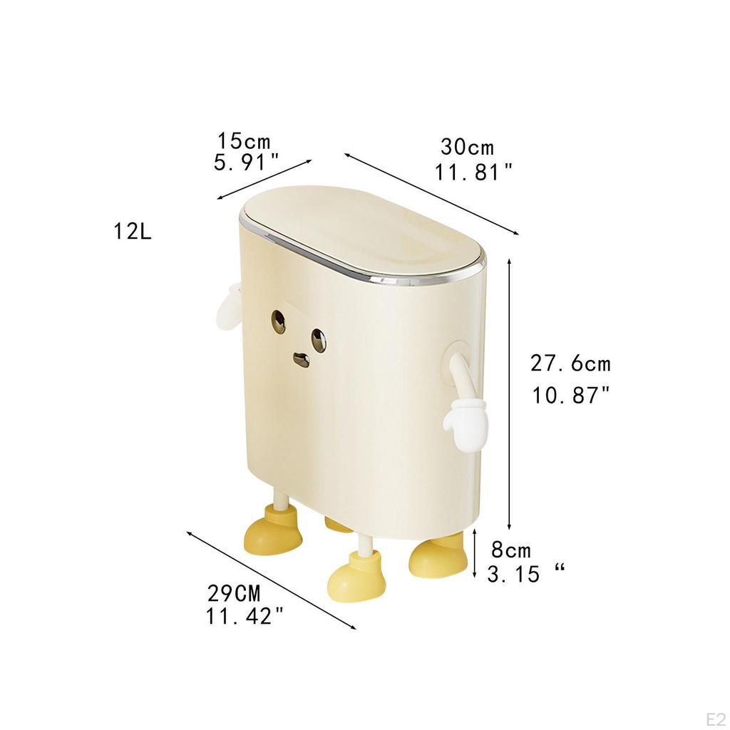 Creative Trash Can Dustbin with Lid Lightweight 12L Rubbish Container Cute Garbage Bin for Office