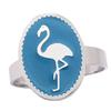 [Q2449] - Дизайнерское стальное кольцо «Розовый фламинго» бирюзово-серебристый - 16x12 мм