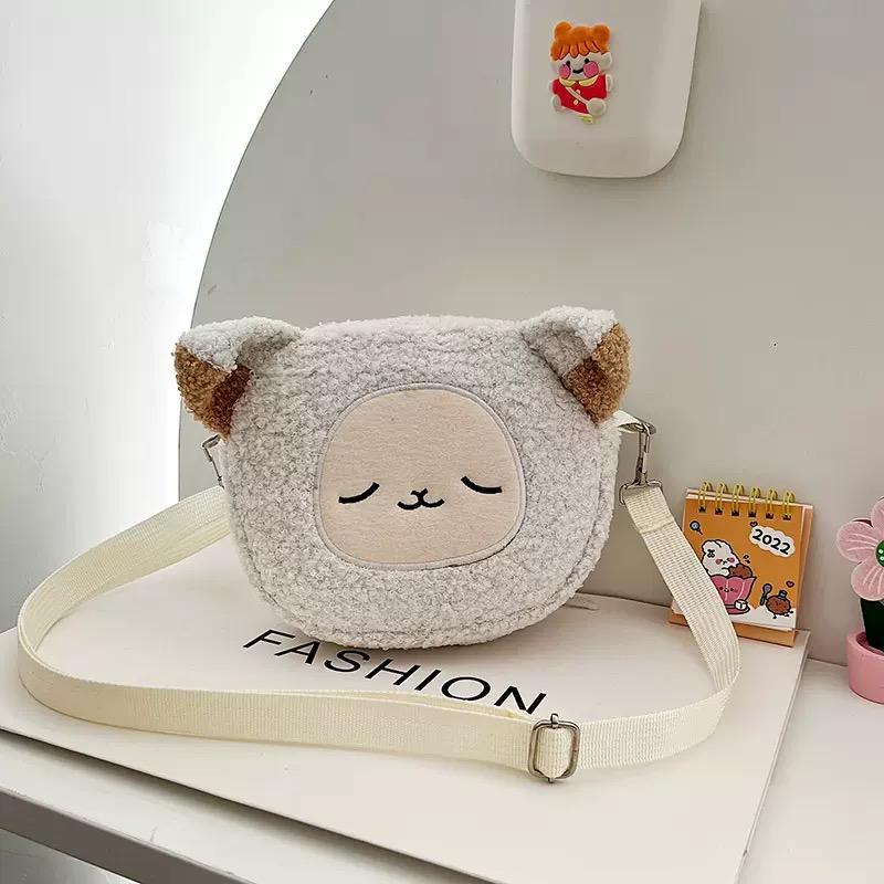 Japanese Style Kawaii Bag Women Cartoon Cat/Dog/Sheep Plush Shoulder Bag Crossbody Bag Small Phone Purse Bolsa Feminina