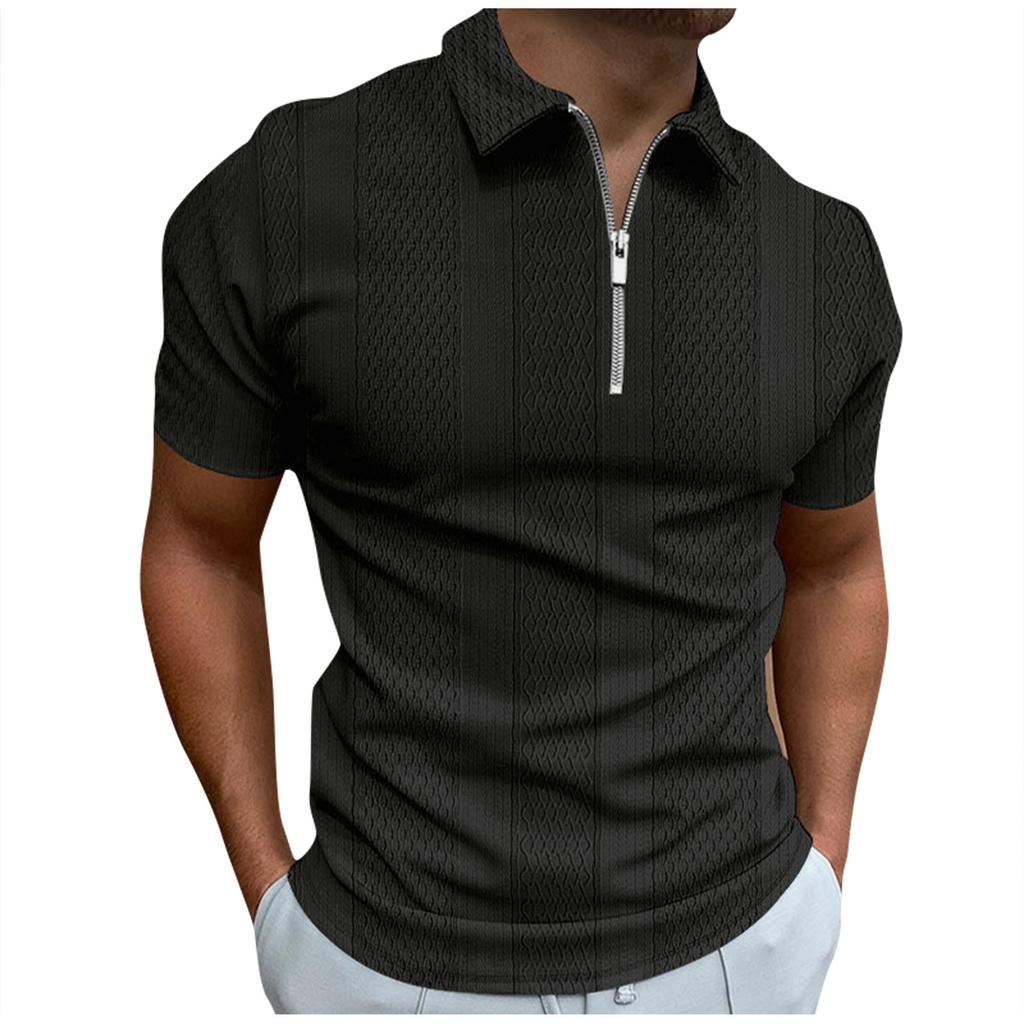 Summer Fashion Men's Shirt Short Sleeve Zipper Fashion T-shirt Men's Top