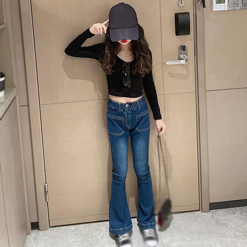 Расклешенные брюки для девочек, эластичные брюки с высокой талией