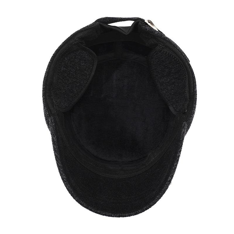 Men's Winter Flat Cap Velvet Thick Cap Woolen Cotton Cap Outdoor Warm Ear Protection Cap for Middle-Aged and Elderly