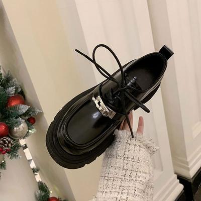 Маленькие кожаные туфли женские весна и осень новые толстый каблук платформа лоферы британский стиль черные одинарные туфли Мэри Джейн