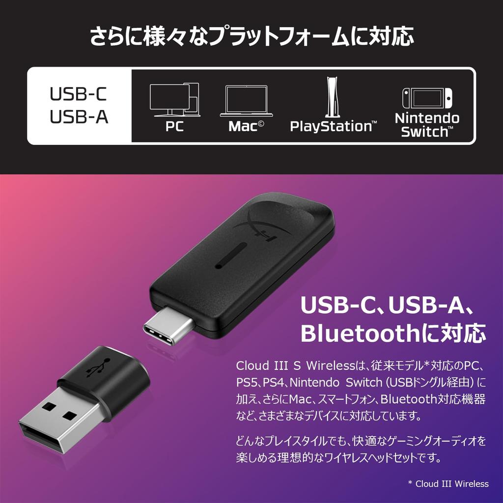 HyperX Cloud III S Wireless Gaming Angled 53mm DTS Spatial Up to 120 Hours of Continuous Nintendo Black Headset, 2.4GHz Bluetooth, Drivers,