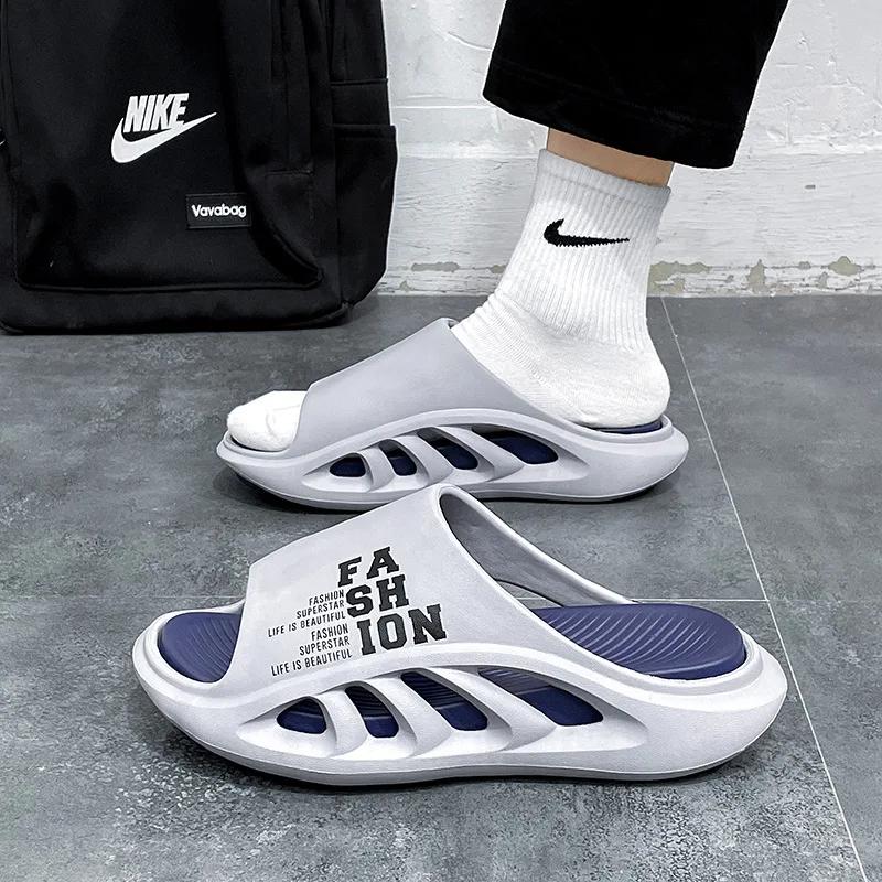 Летние мужские тапочкисупер мягкие нескользящие новые пляжные тапочки, износостойкие, модные, повседневные сандалии класса люкс из ЭВА на толстой подошве