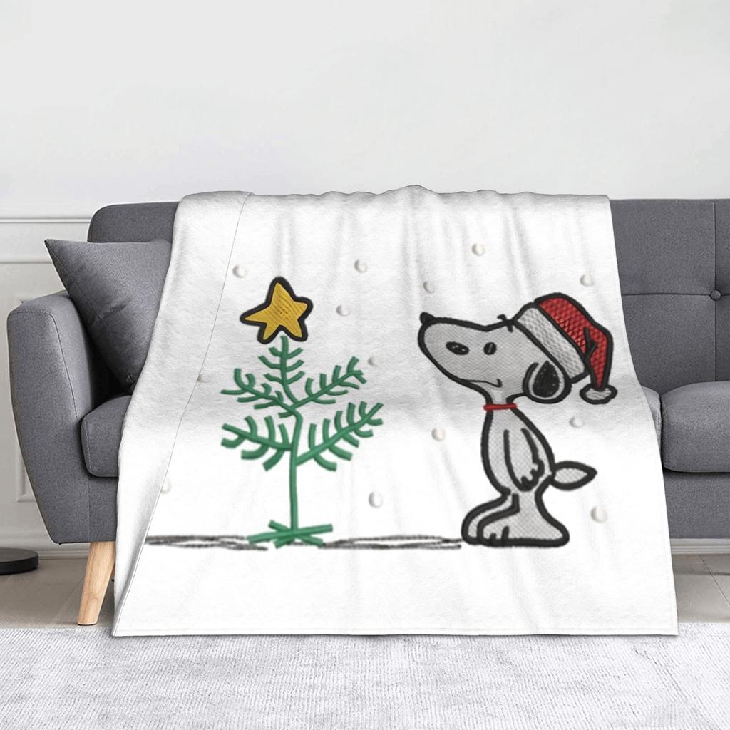 Snoopy Christmas Charlie Brown Blankets Flannel Spring/Autumn Portable Lightweight Throw Blankets Home Travel Bedding Throws