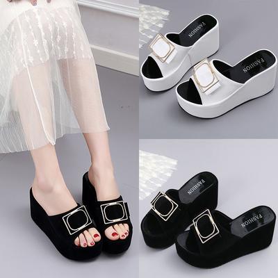 Женские летние тапочки на танкетке с открытым носком, пляжная прогулочная обувь, сандалии, повседневная обувь