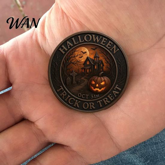 Halloween Commemorative Coin Challenge Scarecrow Pumpkin Reaper Edition Metal Trick (Skull Side) Design or Treat (Pumpkin Double Sided Collectible for