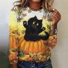 Футболка с длинным рукавом на Хэллоуин для женщин, осенние милые футболки с 3D-принтом в виде кота, повседневный пуловер, праздничный топ