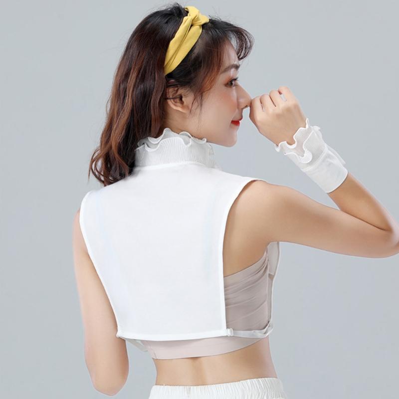 Женская 2 шт., многослойный накладной воротник с оборками и стойкой, с накладными рукавами, манжетами, комплект браслетов, съемная половина рубашки на пуговицах