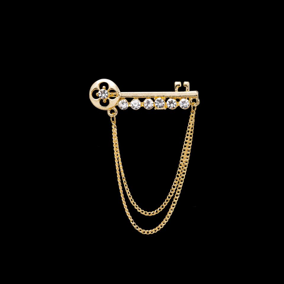 Barry.Wang Mens Ascot with Brooch Floral Jacquard Silk Cravat Tie Hanky Cufflinks Set