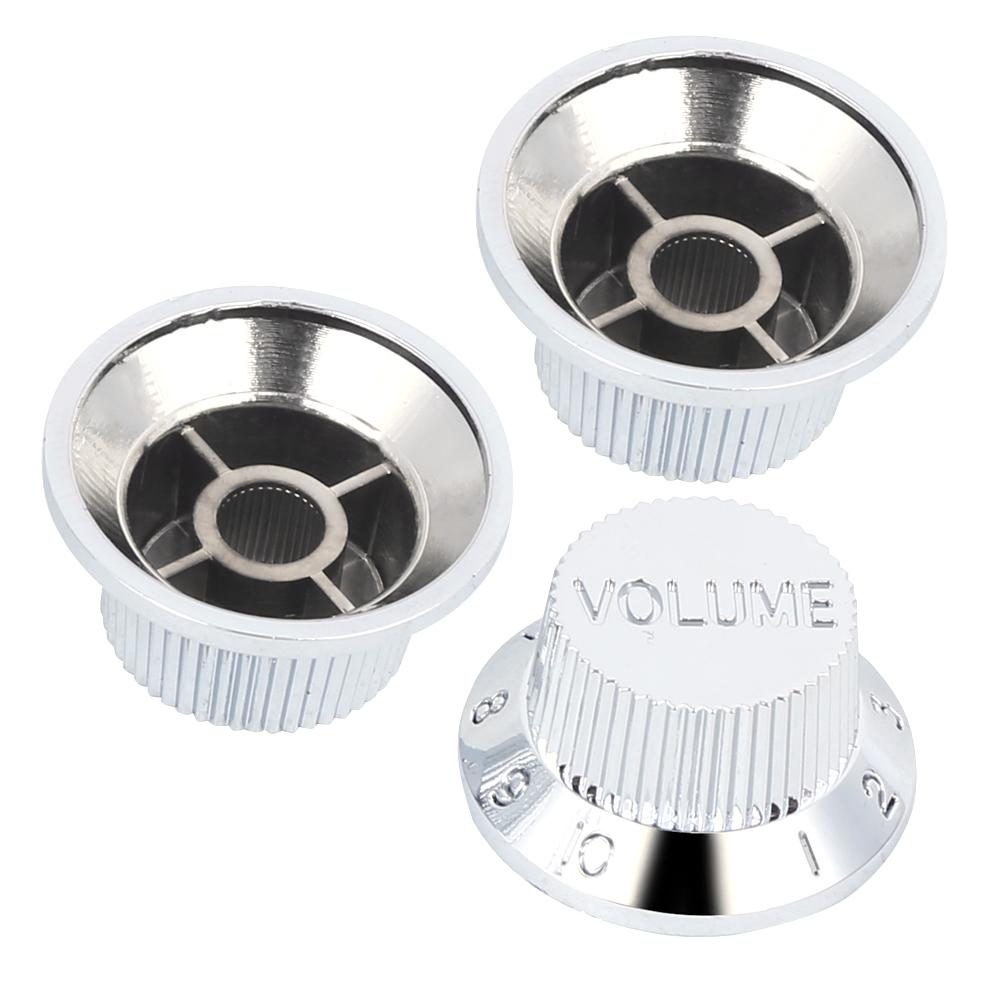 3Pcs Guitar Potentiometer Knob Cap Volume Tone Buttons Silver for Electric Guitars