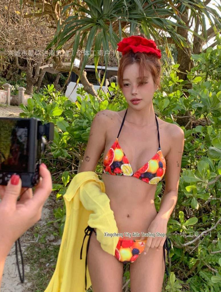 Женский сексуальный купальник-бикини из трех предметов в корейском стиле - С завязками сзади, без спинки, для пляжного отдыха