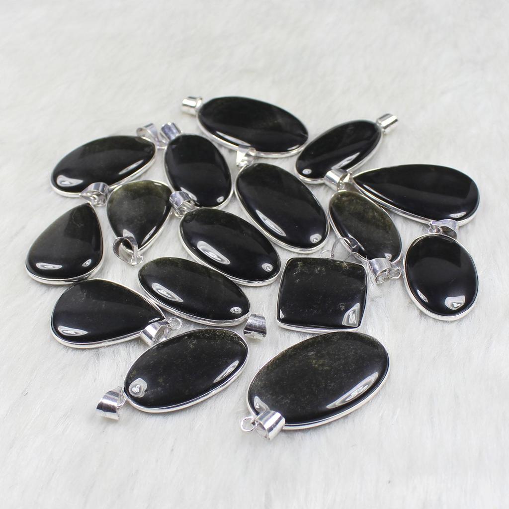 Golden Sheen Obsidian Gemstone Pendant Jewelry Making For Jewelry Supply Healing Crystal Pendant Bulk Wholesale Bezel Set Pendant Necklace