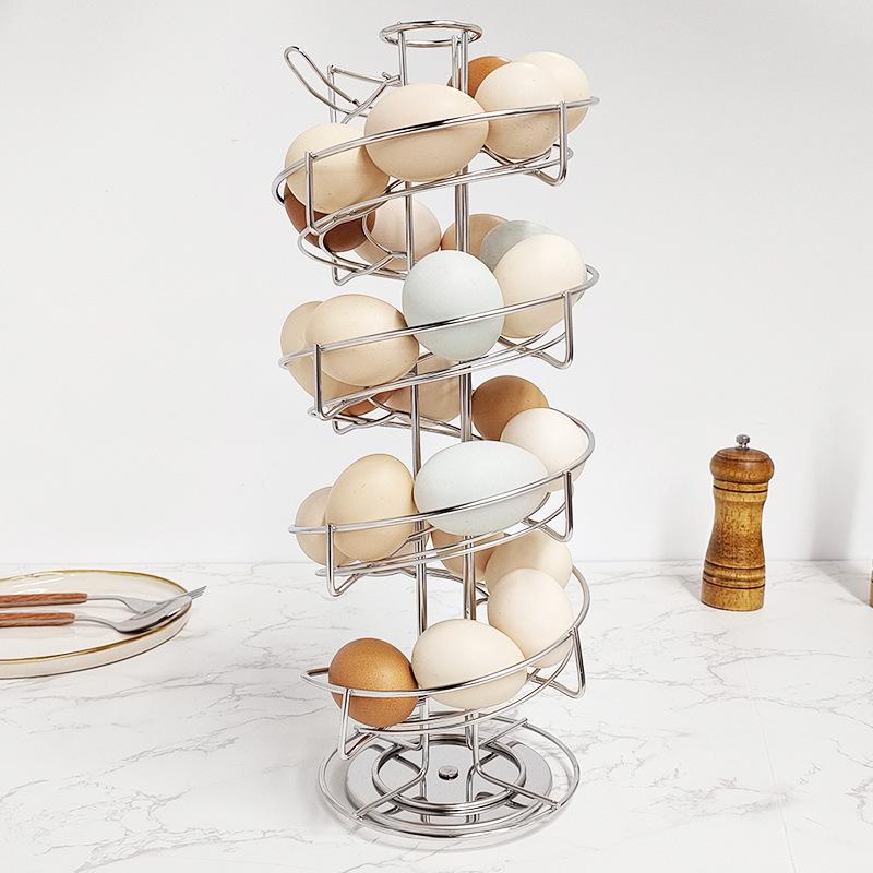1pc Iron Spiral Design Metal Egg Dispenser, Rotating Storage Shelf Egg Carton, Storage Display Shelf