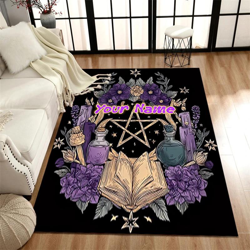 1PC Custom Name Witchcraft Spell Book Theme Floor Mat Ideal for Living Room, Game Rooms, Office, Bedroom,Floor Mat Playful Design