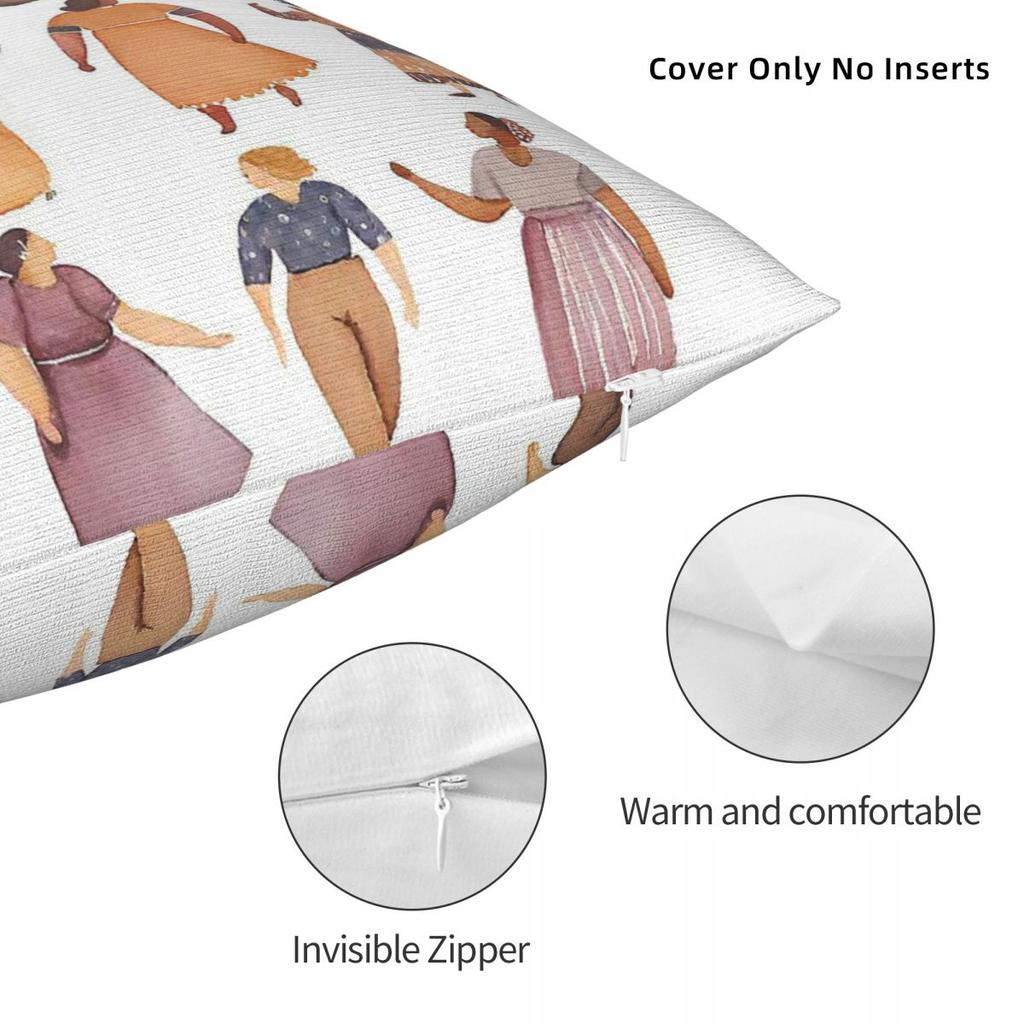 Women Strength Diversity Grace Square Pillowcase Polyester Linen Velvet Pattern Decorative Pillow Case Cushion Cover