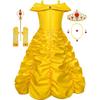 Princess Dress Up Clothes Halloween Beauty and Beast Costume for Girl Cosplay Birthday Outfit Yellow 3-10 Years