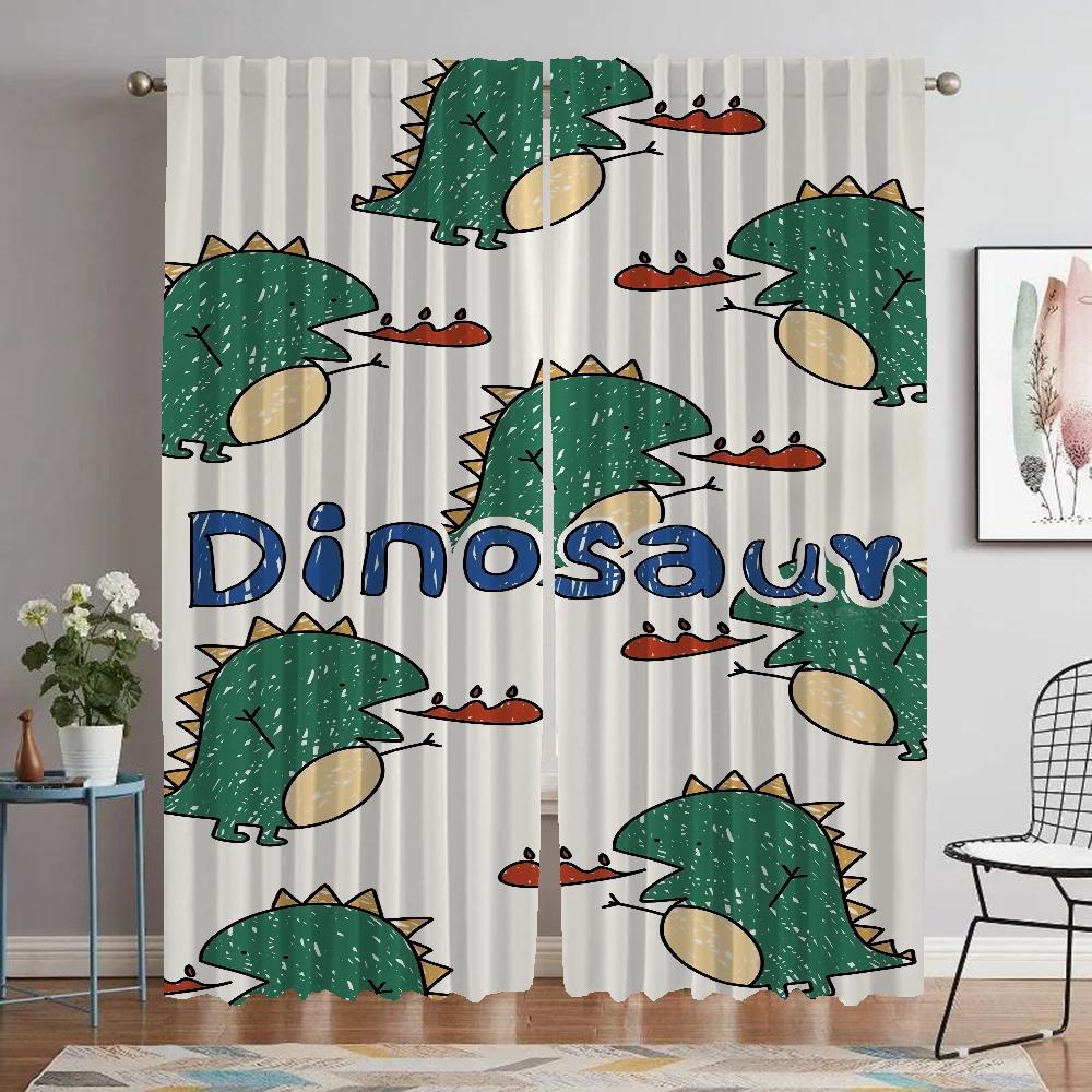 Dinosaur Curtains for Bedroom Living Room Curtain Shades Home Interior Curtains 2 Pieces Halloween Decoration Partition Kitchen