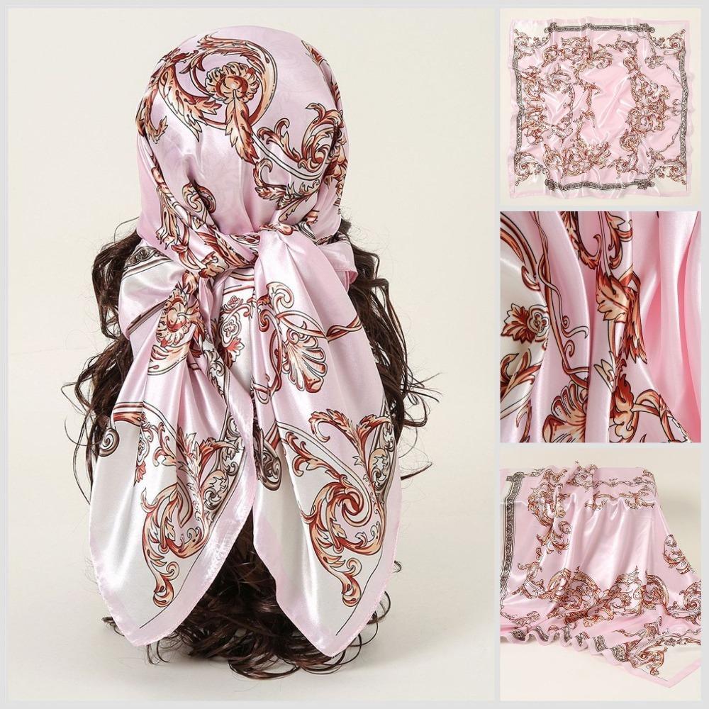 Satin Silk Large Hair Bandana Square Female Shawl Wrap Fashion Women Head Scarf