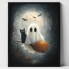 Cute Ghost Black Cat Riding A Broom Canvas Print Ghost Read Book Jack-o-lantern Halloween Wall Art Poster Autumn Home Decor Gift