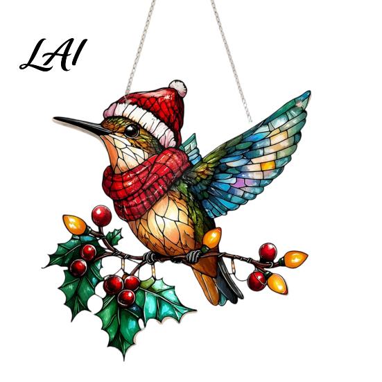 Nature Themed Hanging Art Acrylic Scenery/Bird Ornament Stained Glass Style Pendant Double Sided Unique Christmas Party Supplies Decoration