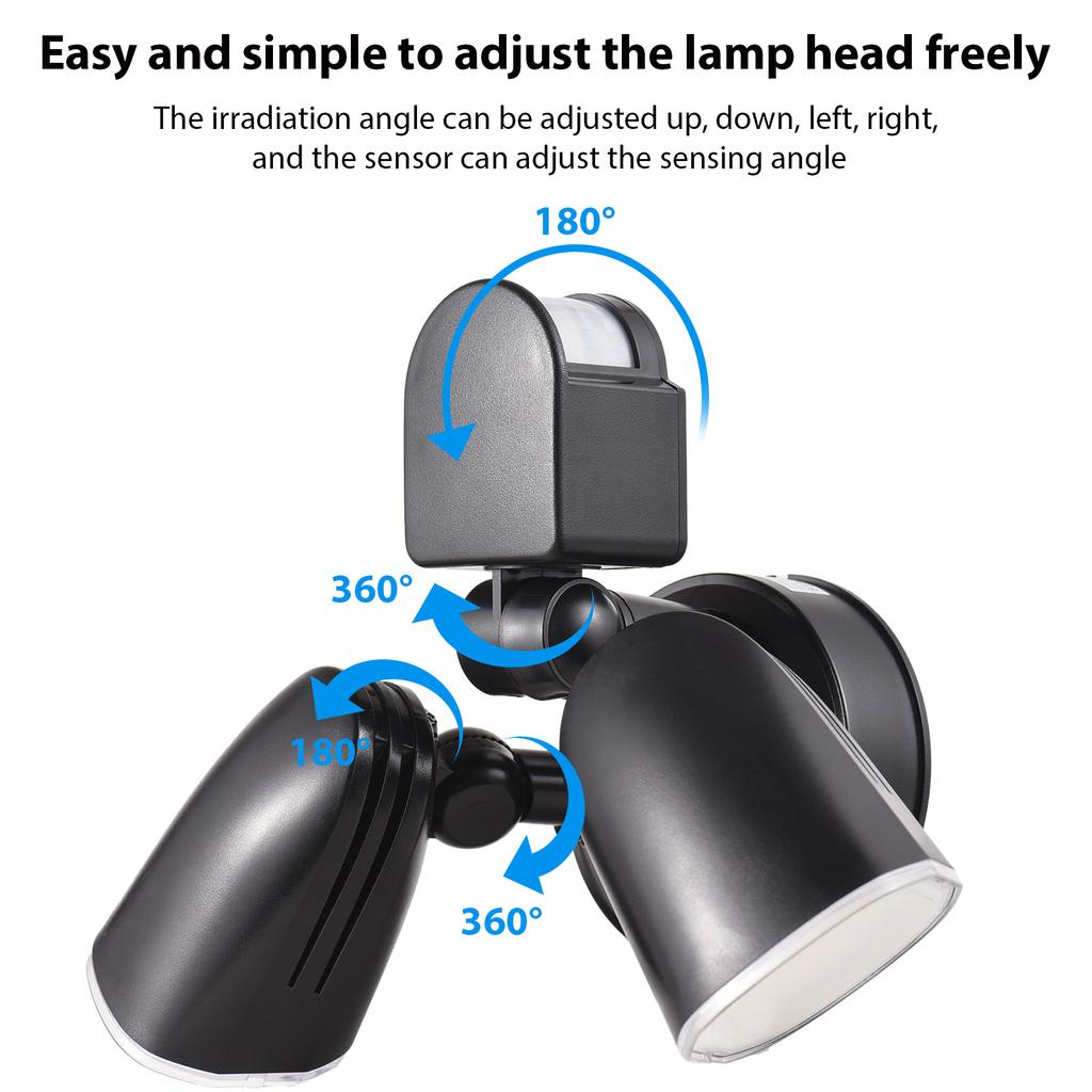 Motion Sensor Outdoor Lights 2-Head Wall Light with Infrared Induction LED Light IP65 Waterproof