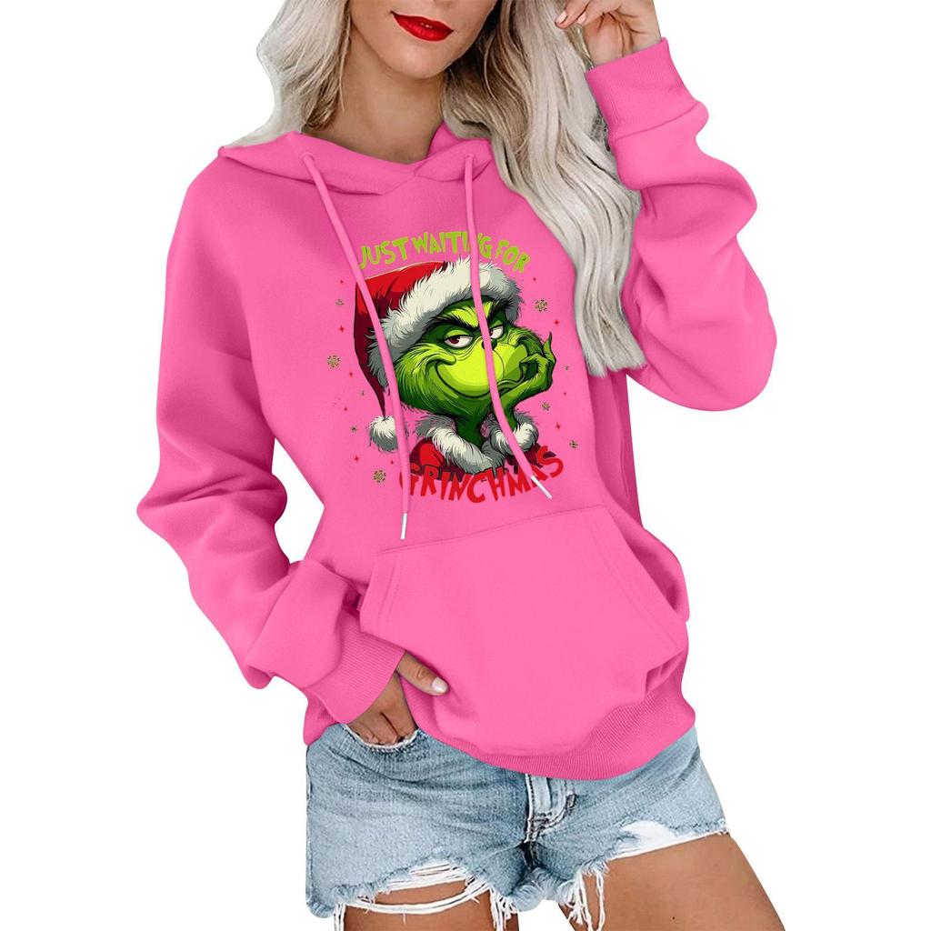 Women's Casual Comfortable Neck Hooded Long Sleeve Christmas Print Warm Sweatshirt
