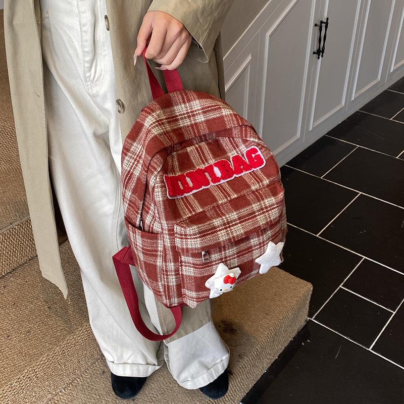 Foreign-Style Plaid Boys And Girls Backpack Cute Kitten Star Student Schoolbag Children'S Backpack