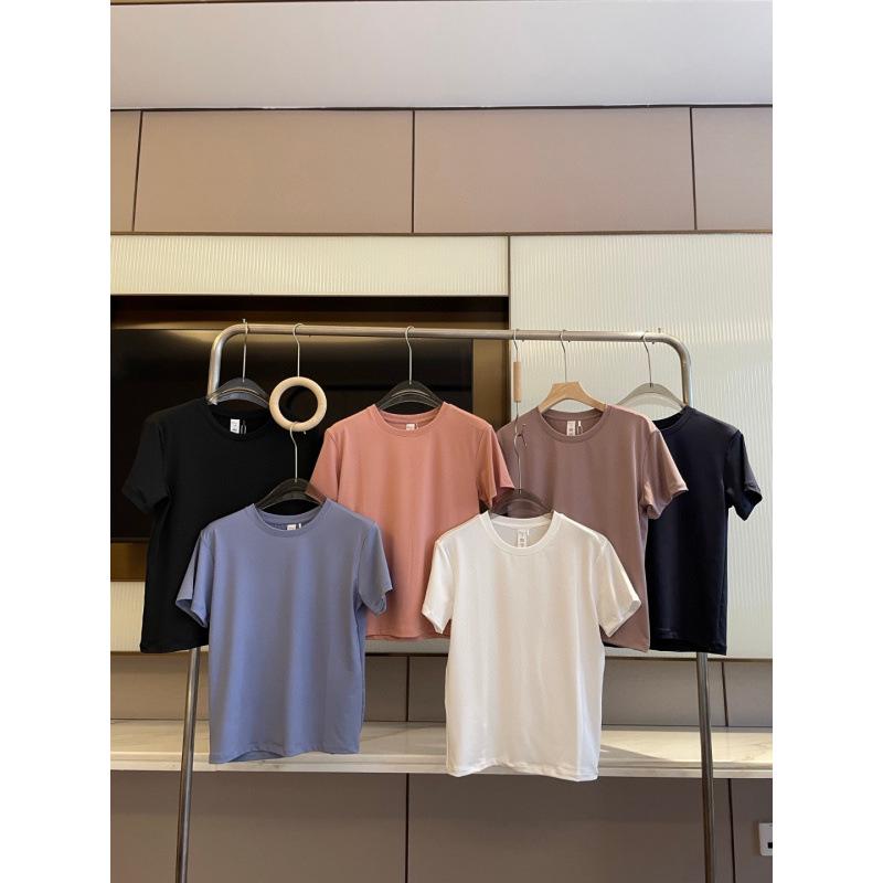 2025 Лето Однотонная Женская Свободная Футболка с Коротким Рукавом - Спортивная, Повседневная, Удобная