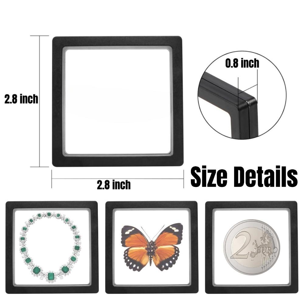 PE Film Display Box 3D Floating Coin Ring Necklace Earring Packaging Box 7x7cm Transparent Visible Jewelry Dustproof Storage Box