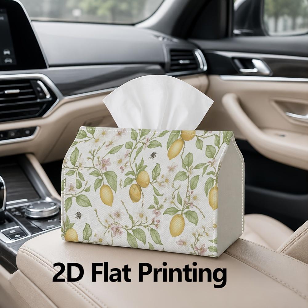 1pc, 2D Flat Printing, Tissue Box Lemon Flower Pattern Printed Tissue Box, Suitable for Home Gatherings, Car Decoration Tissue Storage Container_Jzh05