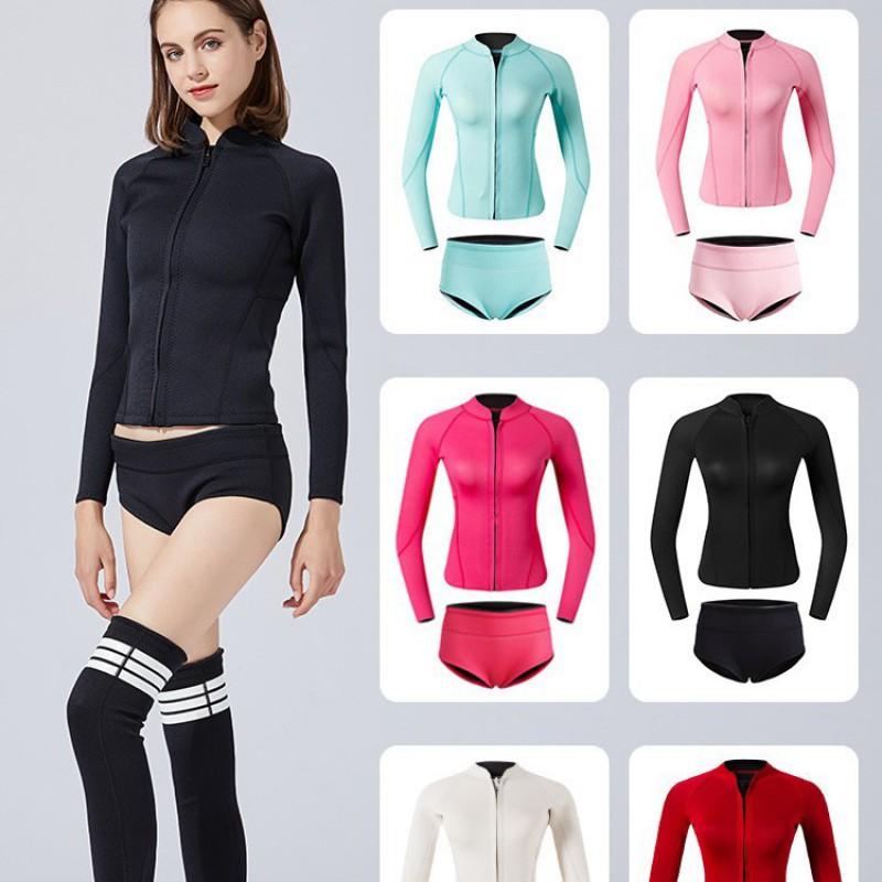 Womens 2mm Neoprene Wetsuit Set Snorkeling Freediving Surfing UV Protection Summer Winter
