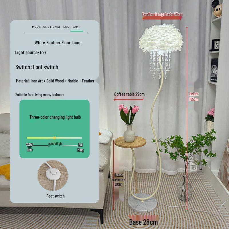 Элегантный хрустальный напольный светильник «Перо» с местом для хранения в виде приставного столика - Идеально для гостиной или спальни