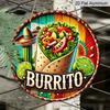 2D Flat, 1pc Mexican Burrito Metal Wall Art Sign - Vibrant 2D Flat Print Round Iron Decor with Pre-Drilled Holes, Traditional Sombrero & Cactus