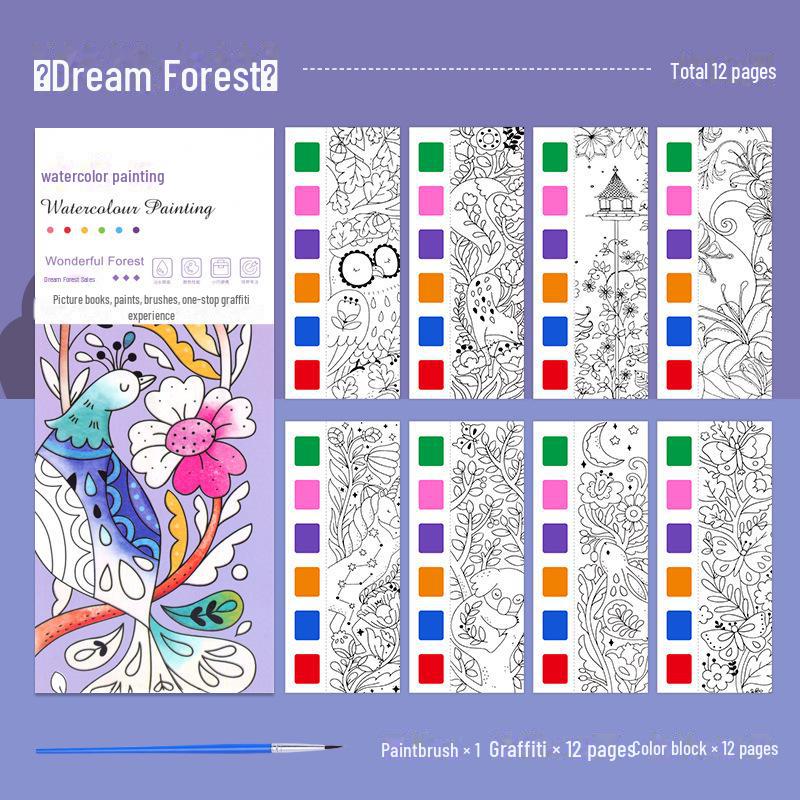 Portable Watercolor Graffiti Coloring Book for Kids: Kindergarten Painting Book with Dip-in-water Pictures