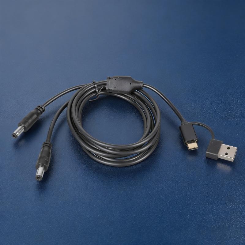 Двойной выход 5.5x2.5 мм Кабель для зарядки с разъемами USB A и Type C Вход Поддержка 5V 3A Длина 1 м Черный