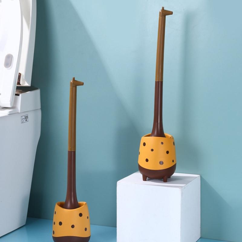 Cute Toilet Cleaning Brush Giraffe Shape Toilet Brush and Holder Long Handle Toilet Scrubber for Toilet Cleaning