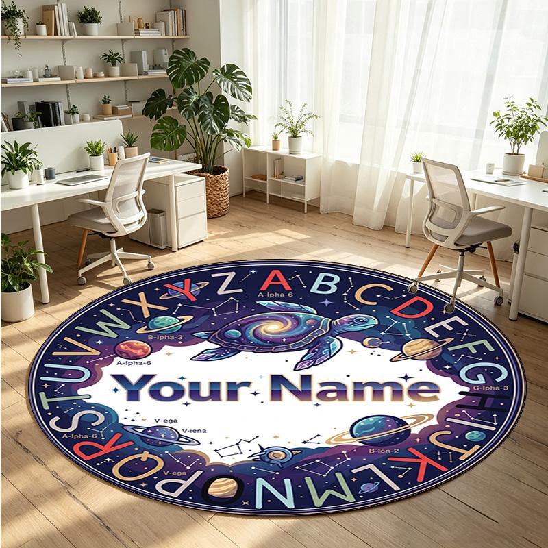 Space Celestial (45) Theme Round Crystal Velvet Rug Custom Name Text Personalized Floor Mat Home Decor Non Slip Crystal Carpet