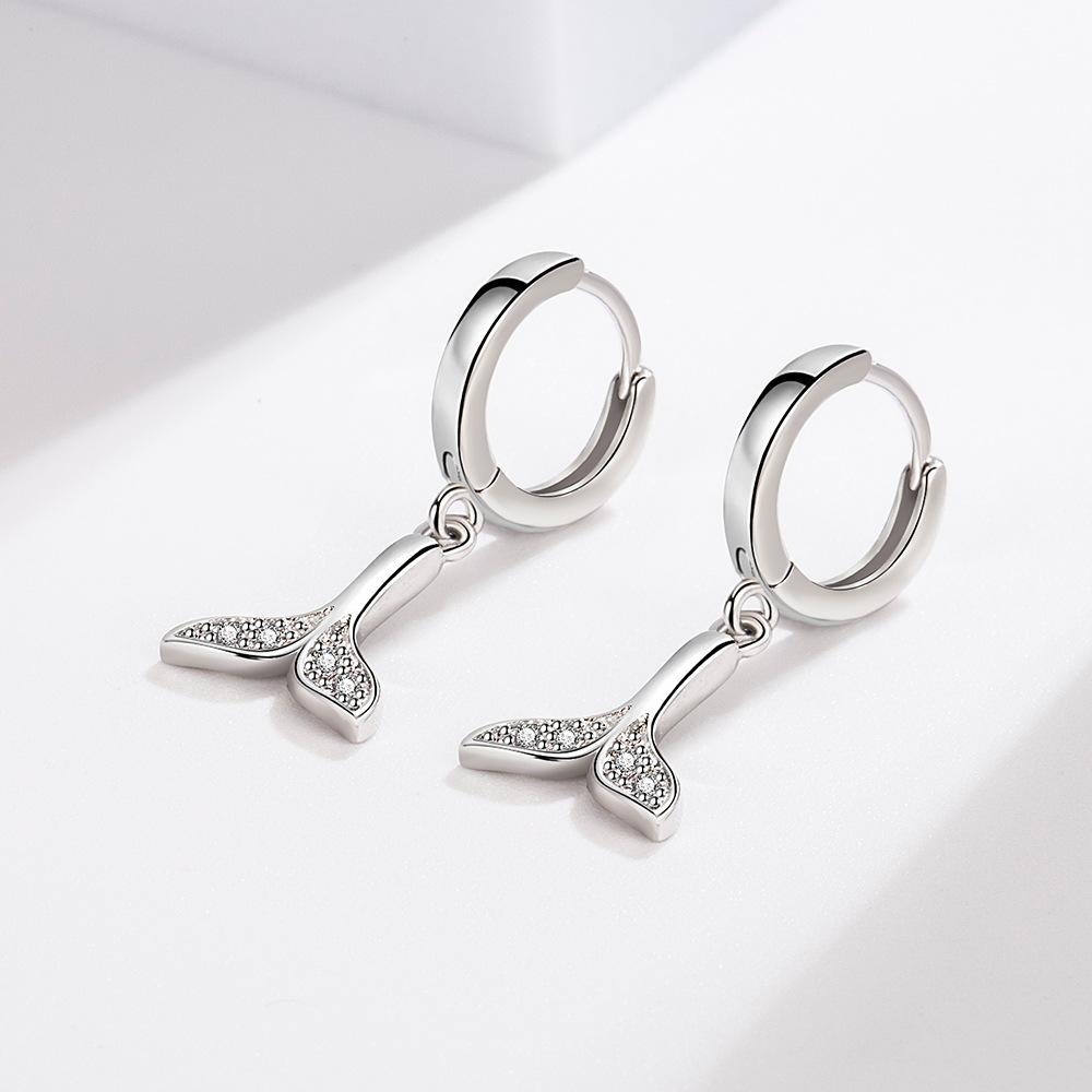 Mermaid Silver-plated Earrings, Earrings, Simple Dolphin Fishtail Earrings, Women's Ear Jewelry.