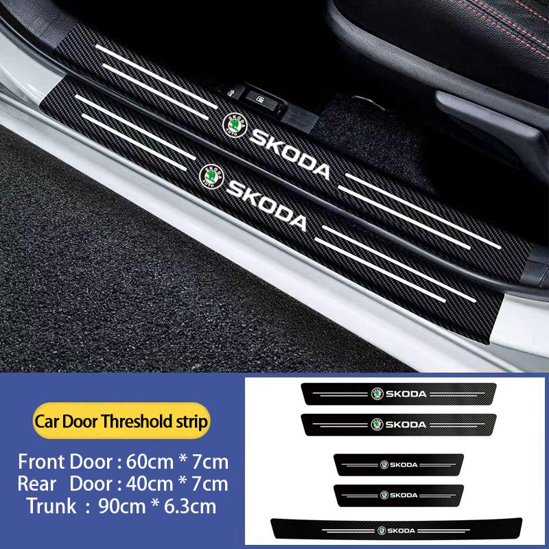 wsmrp6 Car Door Sill Carbon Fiber Sticker Threshold Side Anti Scratch Waterproof Decal for Skoda Octavia Kodiaq Fabia Superb Mk3