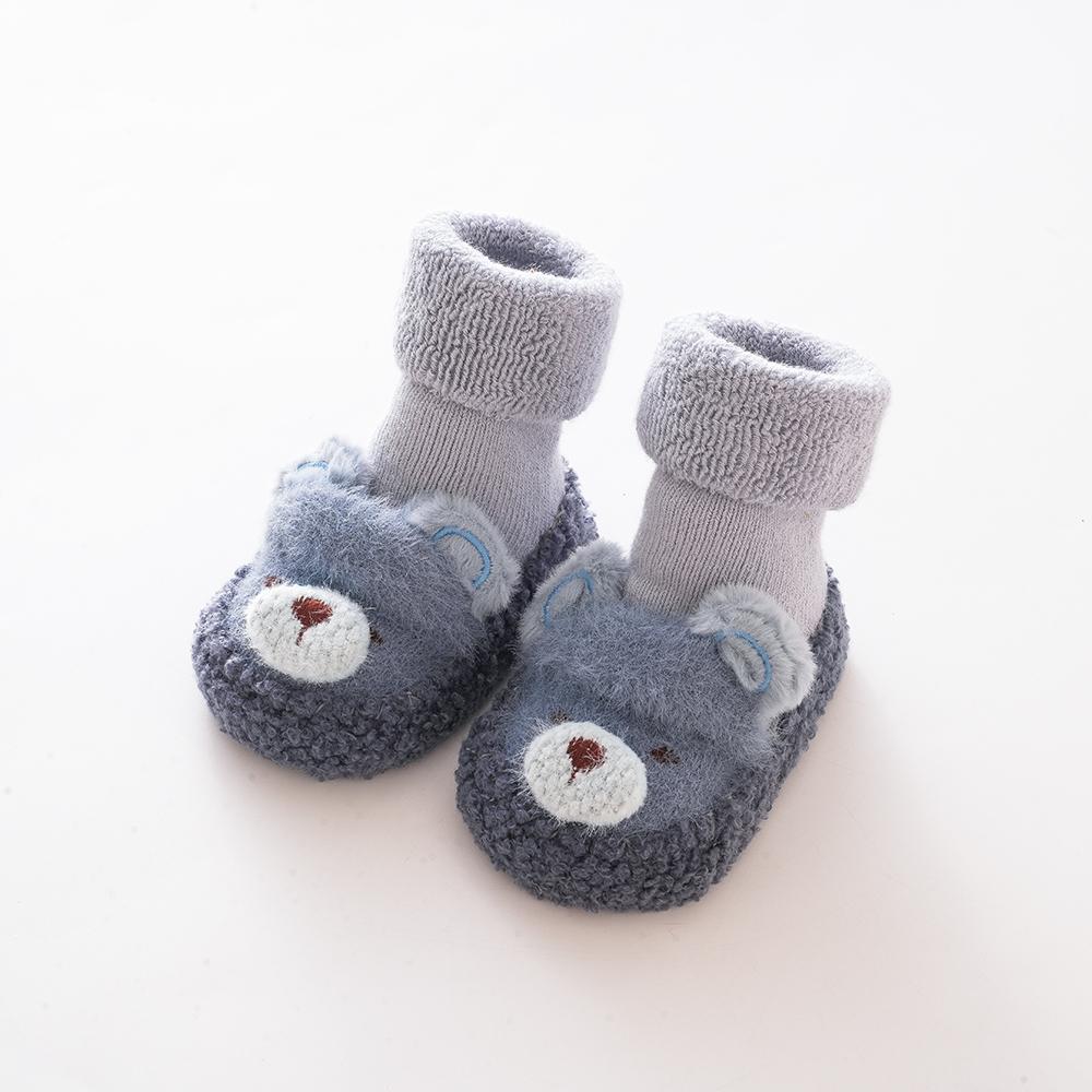 Зимние детские милые пушистые туфли-куклы в виде кролика для малышей, нескользящие толстые носки-петли, теплая уютная махровая обувь для первых шагов