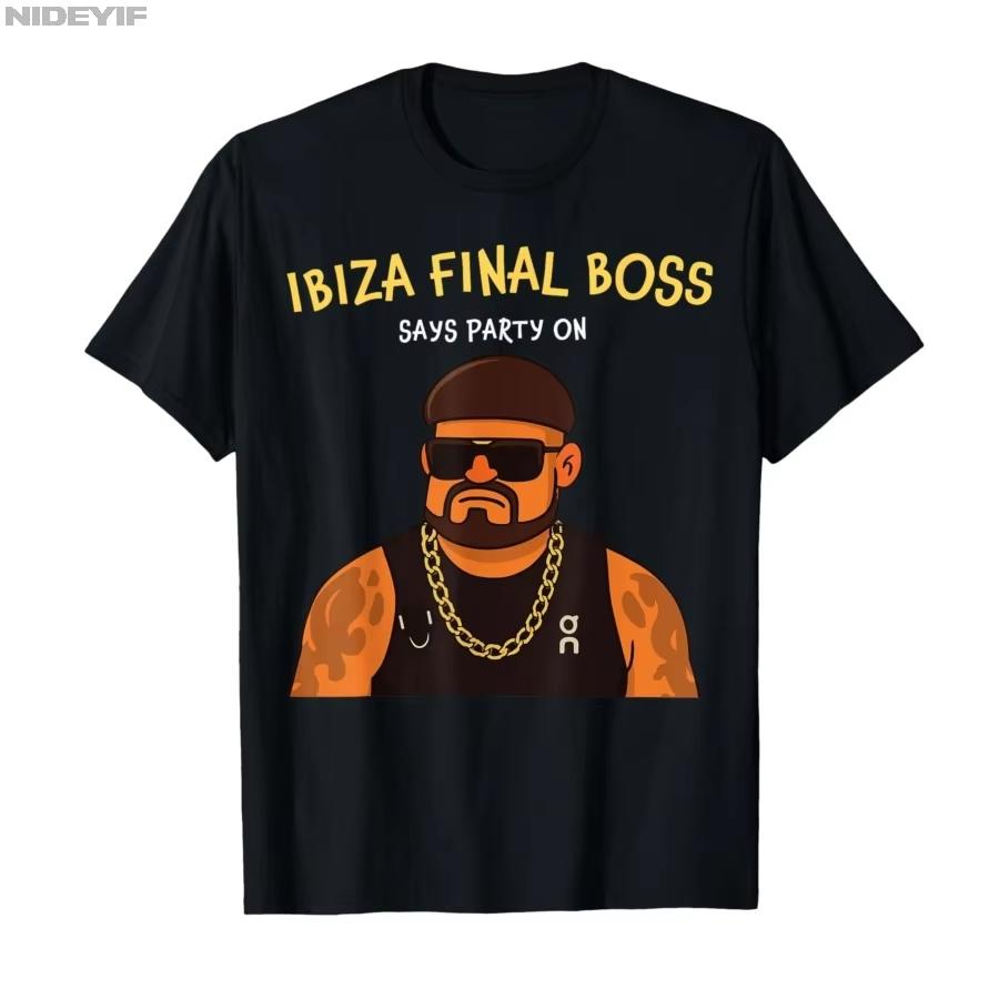 2026 Summer Funny Viral Bower Haircut Ibiza Final Boss Meme Club Summer Tshirt For Unisex Unisex T Shirts Short Sleeve Tops