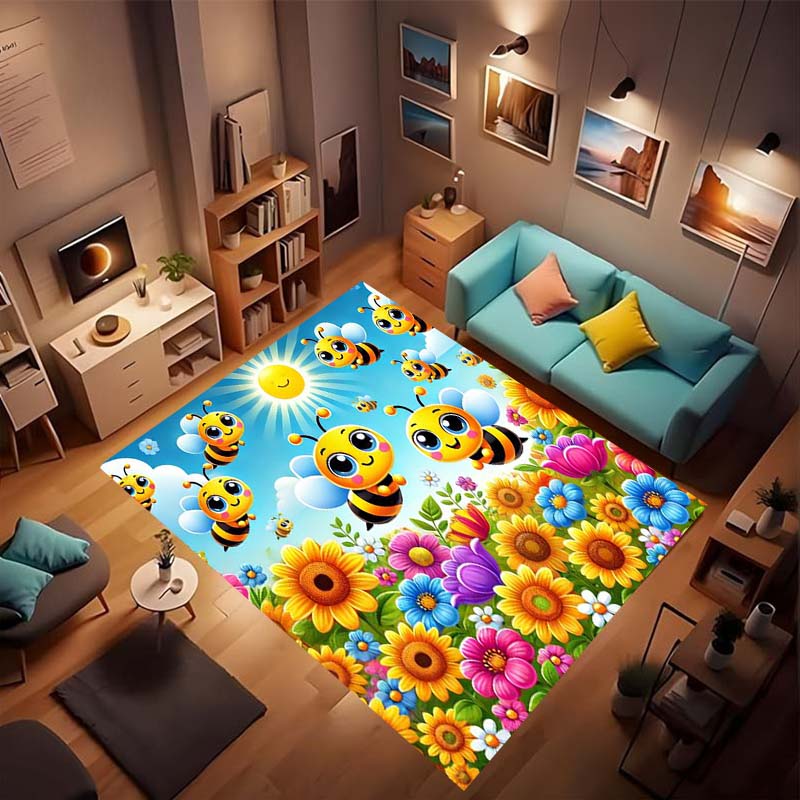 3D мультяшный милый узор пчелы, нескользящий коврик, мягкий фланель, моющийся, нескользящая основа, подходит для гостиной, спальни, ванной комнаты,