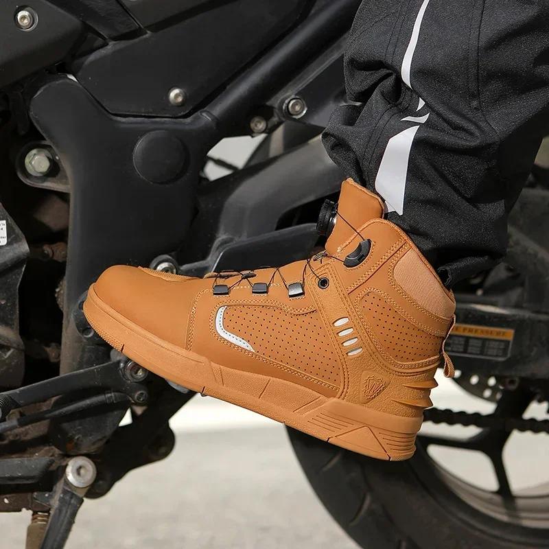 Riding Boots for Men Motorcycle New Leather Collision Avoidance Motos Shoes Anti Slip Wear-Resistant Motocross Protective Shoes