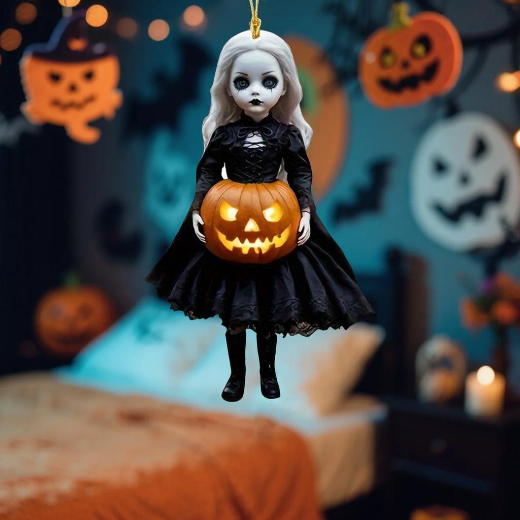 2D Pumpkins Man Christmas Tree Decoration Pendant Car Rearview Mirror Pendant Halloween Party Decorations, Horror Pumpkins Skeleton Witch Pendant